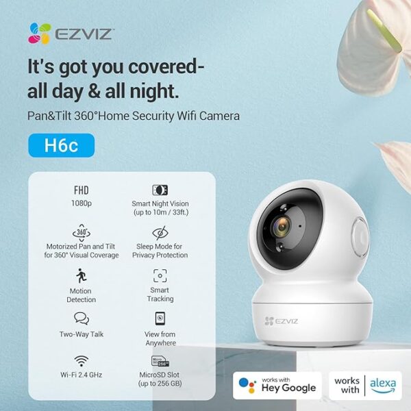 EZVIZ by Hikvision | 2MP Full HD Pan & Tilt Home Security Wi-Fi smart Camera | Motion Detection | Auto Tracking | Night Vision | 2 way Audio | Sleep Mode | Microsd Card Upto 256Gb | Alexa Enabled |H6C - Image 3