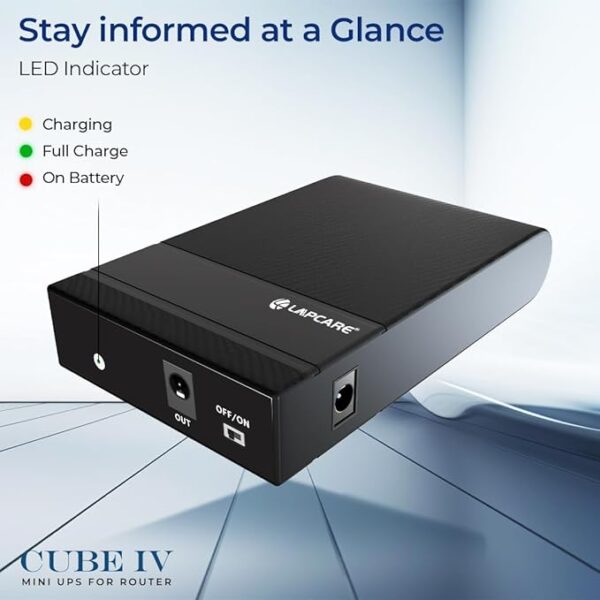 LAPCARE Cube IV Mini UPS for WiFi Router| Up to 4 Hours PowerBackup |Router UPS Compatible with 12V <2A Routers, FTTH, Modem, Set Top Box, Automatic Switching| Battery 4000mah & Smart Charging - Image 3