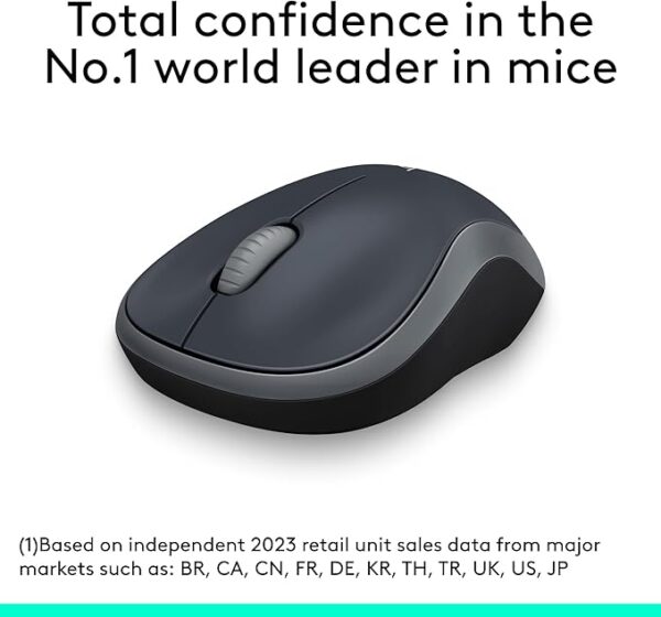 Logitech M185 Wireless Mouse, 2.4GHz with USB Mini Receiver, 12-Month Battery Life, 1000 DPI Optical Tracking, Ambidextrous PC/Mac/Laptop - Swift Grey - Image 2