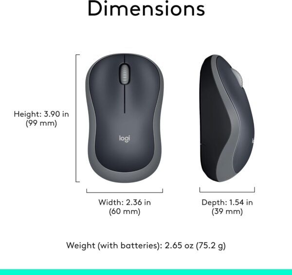 Logitech M185 Wireless Mouse, 2.4GHz with USB Mini Receiver, 12-Month Battery Life, 1000 DPI Optical Tracking, Ambidextrous PC/Mac/Laptop - Swift Grey - Image 9