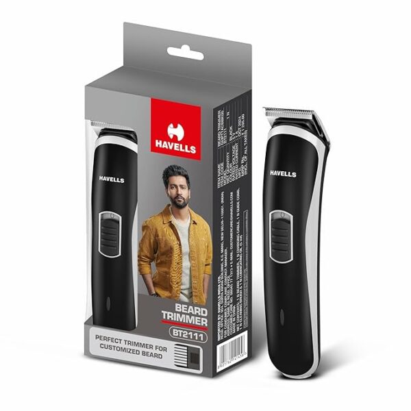 Havells BT2111 Rechargeable Beard Trimmer with SS Blades | Zero Trim with 0.5 Mm Precision | 45 Min Runtime,Battery Powered Black)-Men