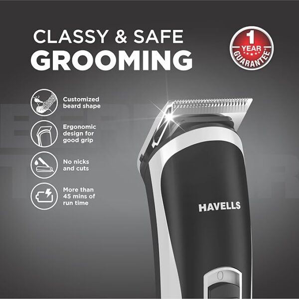 Havells BT2111 Rechargeable Beard Trimmer with SS Blades | Zero Trim with 0.5 Mm Precision | 45 Min Runtime,Battery Powered Black)-Men - Image 3