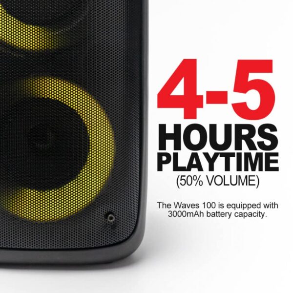 Salpido Waves 100 | 30W Portable Bluetooth RGB Subwoofer Speaker with FM/USB/AUX/SD Slot and Support Microphone | 5 Hours Play Time | Party Lights and Carry Handle, Black - Image 4