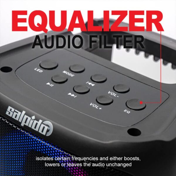 Salpido Waves 100 | 30W Portable Bluetooth RGB Subwoofer Speaker with FM/USB/AUX/SD Slot and Support Microphone | 5 Hours Play Time | Party Lights and Carry Handle, Black - Image 5