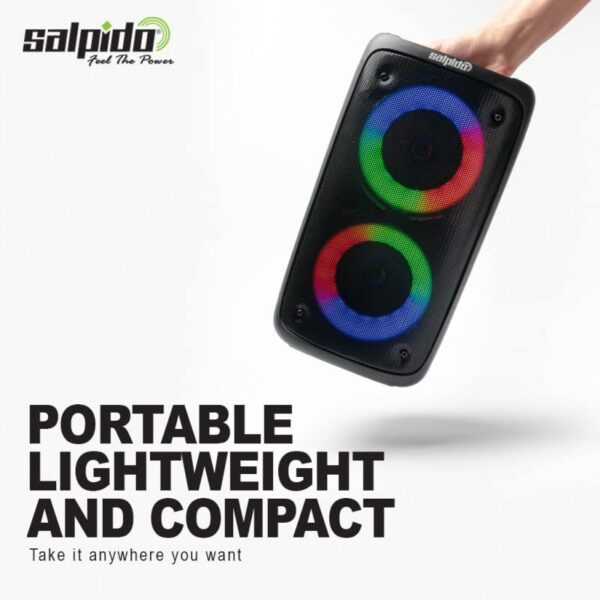 Salpido Waves 100 | 30W Portable Bluetooth RGB Subwoofer Speaker with FM/USB/AUX/SD Slot and Support Microphone | 5 Hours Play Time | Party Lights and Carry Handle, Black - Image 6