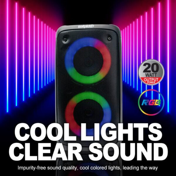 Salpido Waves 100 | 30W Portable Bluetooth RGB Subwoofer Speaker with FM/USB/AUX/SD Slot and Support Microphone | 5 Hours Play Time | Party Lights and Carry Handle, Black - Image 8