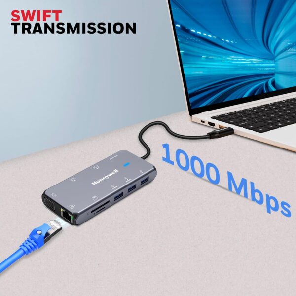 Honeywell Newly Launched 10-in-1 Type C Dock with Dual 4K HDMI, 1GBPS RJ45 Ethernet Port, 2xUSB 3.0, 1xUSB 2.0 & Type C 3.0 PD100W, VGA port, SD & MicroSD Slot, for All Type C Devices- Windows/MacBook - Image 7