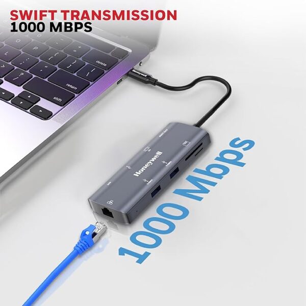 Honeywell New Launch 9-in-1 Type C Dock with 4K HDMI, 1GBPS RJ45 Ethernet Port, 2xUSB 3.0, 1xUSB 2.0 & Type C 3.0 PD100W, SD & Micro SD Slot, Audio Port for All Type C Devices- Windows/MacBook - Image 4