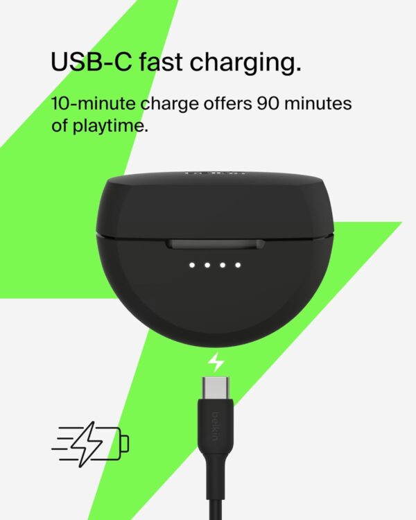 Belkin Soundform Rhythm True Wireless Earbuds with Built-in Mic, 2-Device Connection, 28H Battery Life, IPX5 Water Resistance - Bluetooth Earphones for iPhone, Ipad, Galaxy, Pixel, & More - White - Image 6