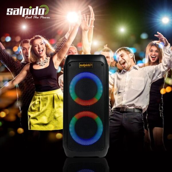 Salpido Waves 303 | 60W Portable Bluetooth RGB Subwoofer Speaker with FM/USB/AUX/SD Slot, Include Remote Control, Wireless Microphone | 6 Hours Play Time | Party Lights and Carry Handle, Black - Image 8