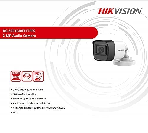HIKVISION 2MP Outdoor Wired HD1080p with inbuilt Mic for Audio Recording DS-2CE16D0T-ITPFS + USEWELL BNC/DC, White - Image 2
