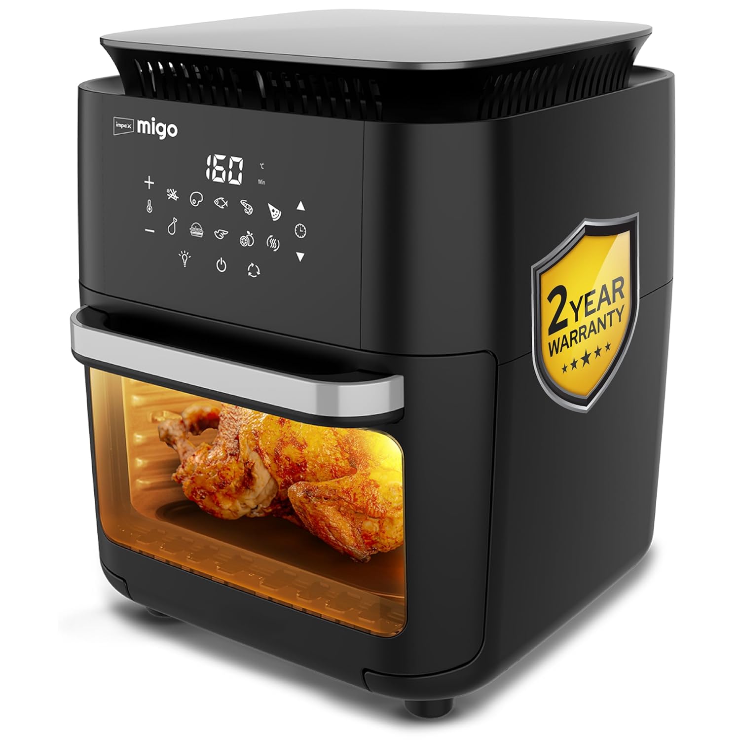 Impex 12L Air Fryer Oven 1800W | OTG Air Fryer For Home With Digital Display & 10 Preset Menu | Rotissery, Rotation Basket, Barbique Grill, Oil tray Etc | 2 Year Warranty | Airchef XL, Black - Image 6