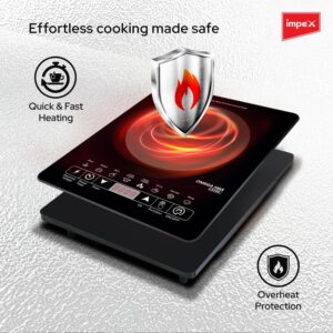 Impex 2000 Watt Induction Cooktop With Full Touch Control And 8 Cooking Modes|Overheat Protection With 24 Hr Preset Timer|Crystalline Glass Top Material|4 Digit Led Display|1 Year Warranty,Black