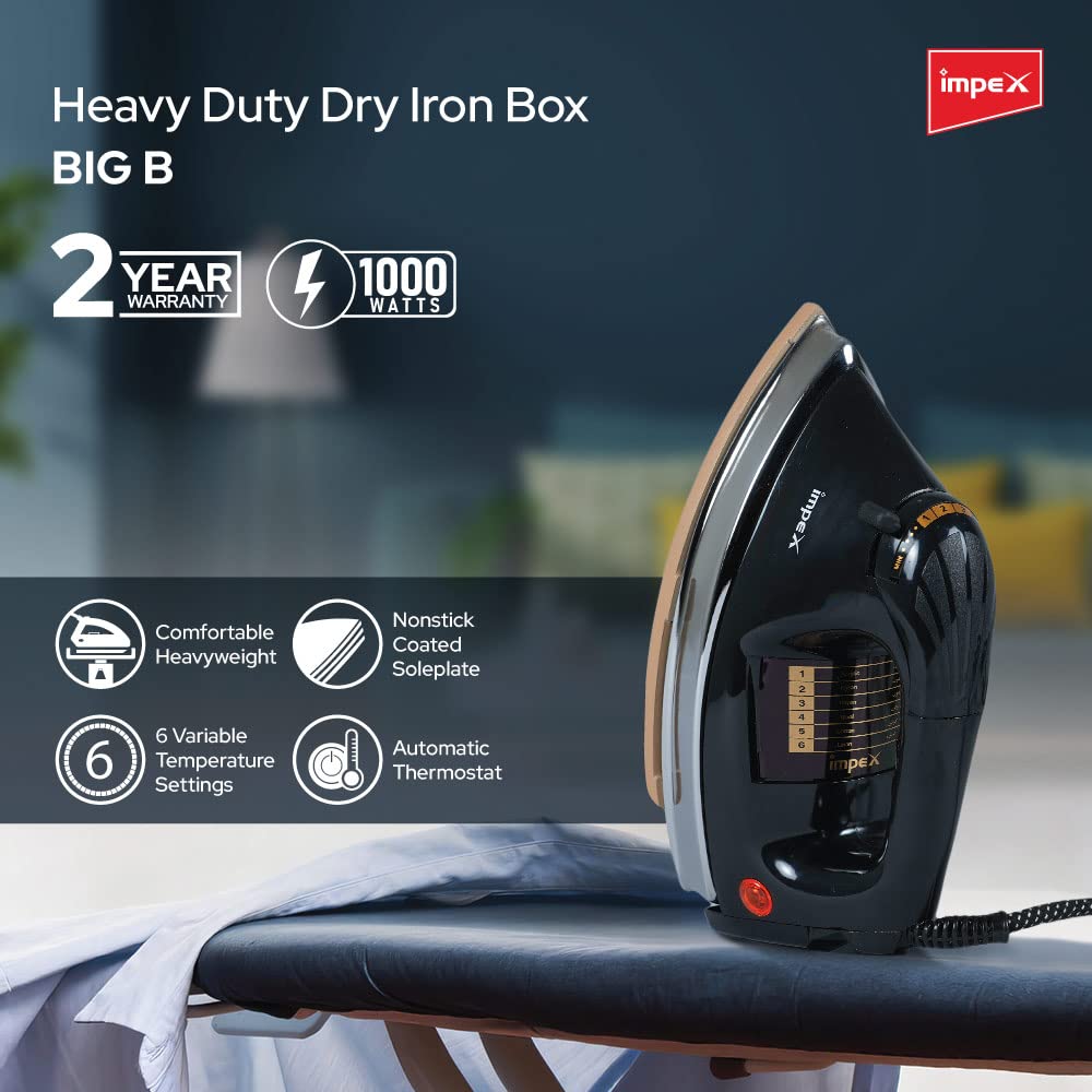 Impex Big B Heavy weight Electric Iron With Nonstick coated soleplate and Shockproof Iron Box Having 2 Years Warranty (1000W - Heavy - 1.8 KG) - Image 2