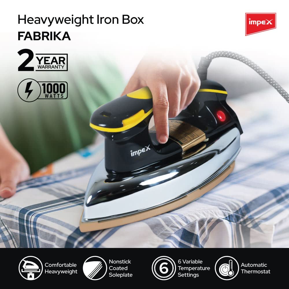 Impex Fabrika Heavy weight Electric Iron With Nonstick coated soleplate and Shockproof Iron Box Having 1 Years Warranty (1000W - Heavy - 1.5 KG) - Image 3