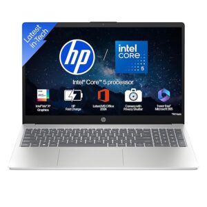 HP 15, Intel Core 5-120U (16GB DDR4, 512GB SSD) FHD, Anti-Glare, Micro-Edge, 15.6''/39.6cm, Win11, M365 Basic(1yr), Office Home24, Silver,1.59kg, FD0640TU, FHD Camera w/privacy shutter, Backlit Laptop