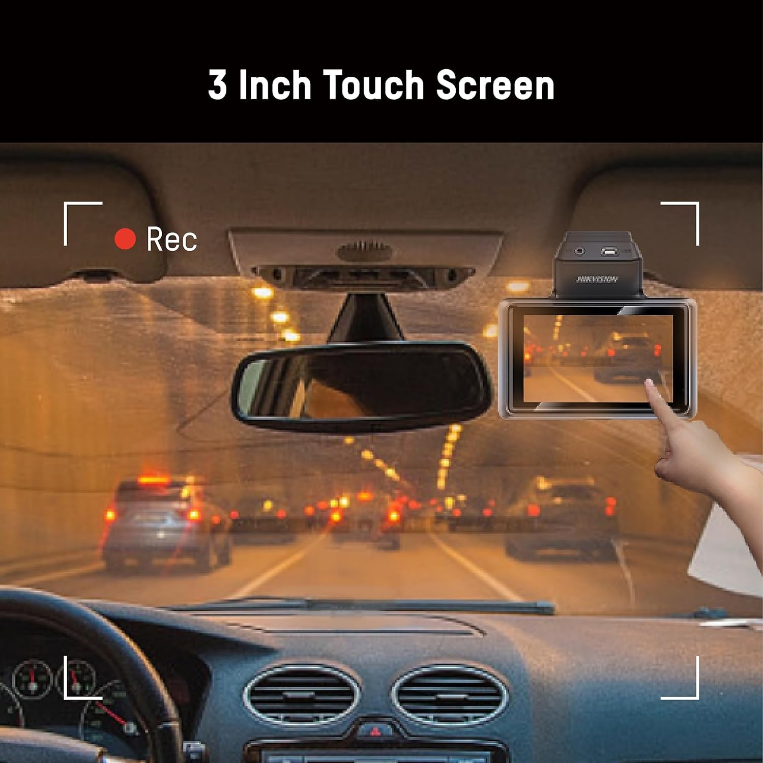 Hikvision Car Dash Camera K5|2K Dual Channel|3 Inch Touch Screen|2K Front HD |1080P Rear HD|140° Coverage|G Sensor|Voice Recognition|Emergency Recording|256GB SD Support,Black Without Hardwired KIT - Image 2