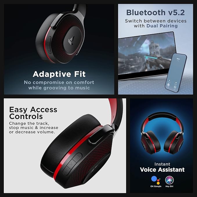 Boat Rockerz 425 Bluetooth Wireless Over Ear Headphones with Mic Signature Sound, Beast Mode for Gaming, Enx Tech, ASAP Charge, 25H Playtime, Bluetooth V5.2 (Active Black) - Image 2