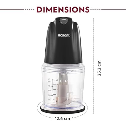 Borosil Chef Delite 260 Watts Electric Chopper for Kitchen, Twin Blade Technology, 500 ml 'chop-n-store' plastic bowl with lid, Vegetable Chopper, Cutter, Chop, Mince, Dice, Whisk, Blend, Black - Image 8