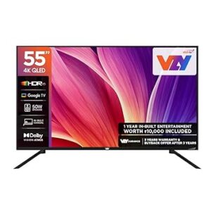 VZY 139 cm (55 Inches) QLED 4K Ultra HD Smart Google TV | 1 Year Watcho & Royale Sports Kids/Family Pack | Dolby Vision-Atmos | HDR10 | Voice Remote | Chromecast | 50W Sound | MEMC (X55UHQG5AV)