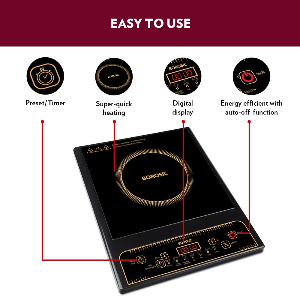 Borosil Smartkook Electric Induction Stove, Glass Surface, Energy Saving, Flame-free Cooking,Black, 1400W - Image 8