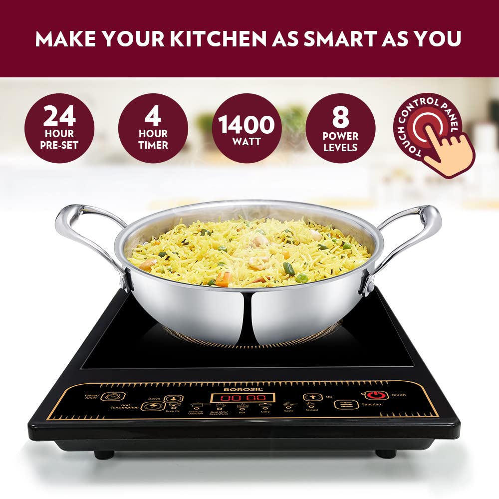 Borosil Smartkook Electric Induction Stove, Glass Surface, Energy Saving, Flame-free Cooking,Black, 1400W - Image 6