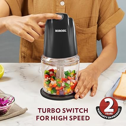 Borosil Chef Delite 260 Watts Electric Chopper for Kitchen, Twin Blade Technology, 500 ml 'chop-n-store' plastic bowl with lid, Vegetable Chopper, Cutter, Chop, Mince, Dice, Whisk, Blend, Black - Image 4