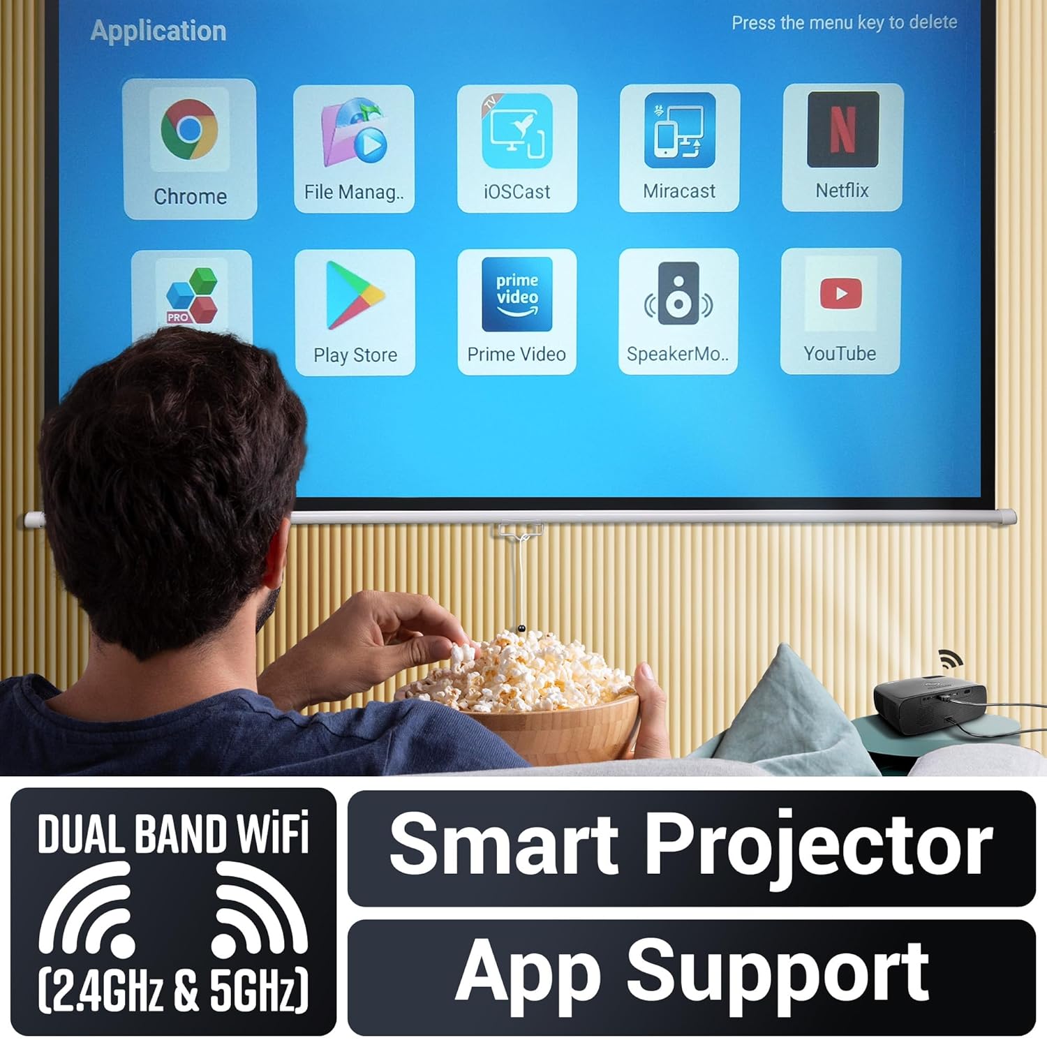 ZEBRONICS PIXAPLAY 55, Smart Projector, 10000 Lumens, 4K Support, 150 Inch Screen Size, Quad Core Processor, Bluetooth, HDMI, USB, WiFi, mSD, AUX, 1080p Native, APP Support, Miracast - Image 5