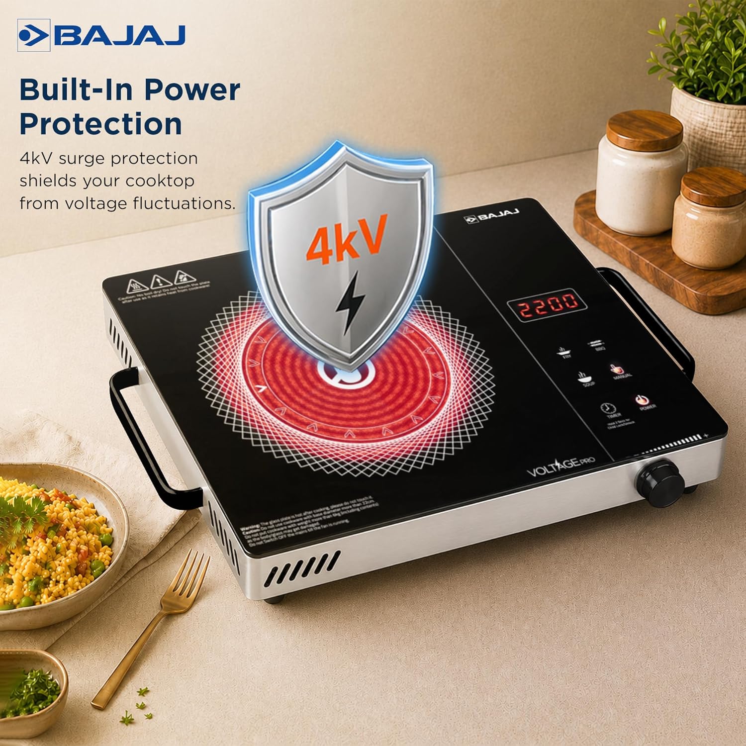 Bajaj IRX 220F Infrared Induction Cooktop | 2200 Watts | 11 Power Level | 3 Preset Menu | Feather Touch Controls | Digital display | 1 Year Warranty... - Image 3