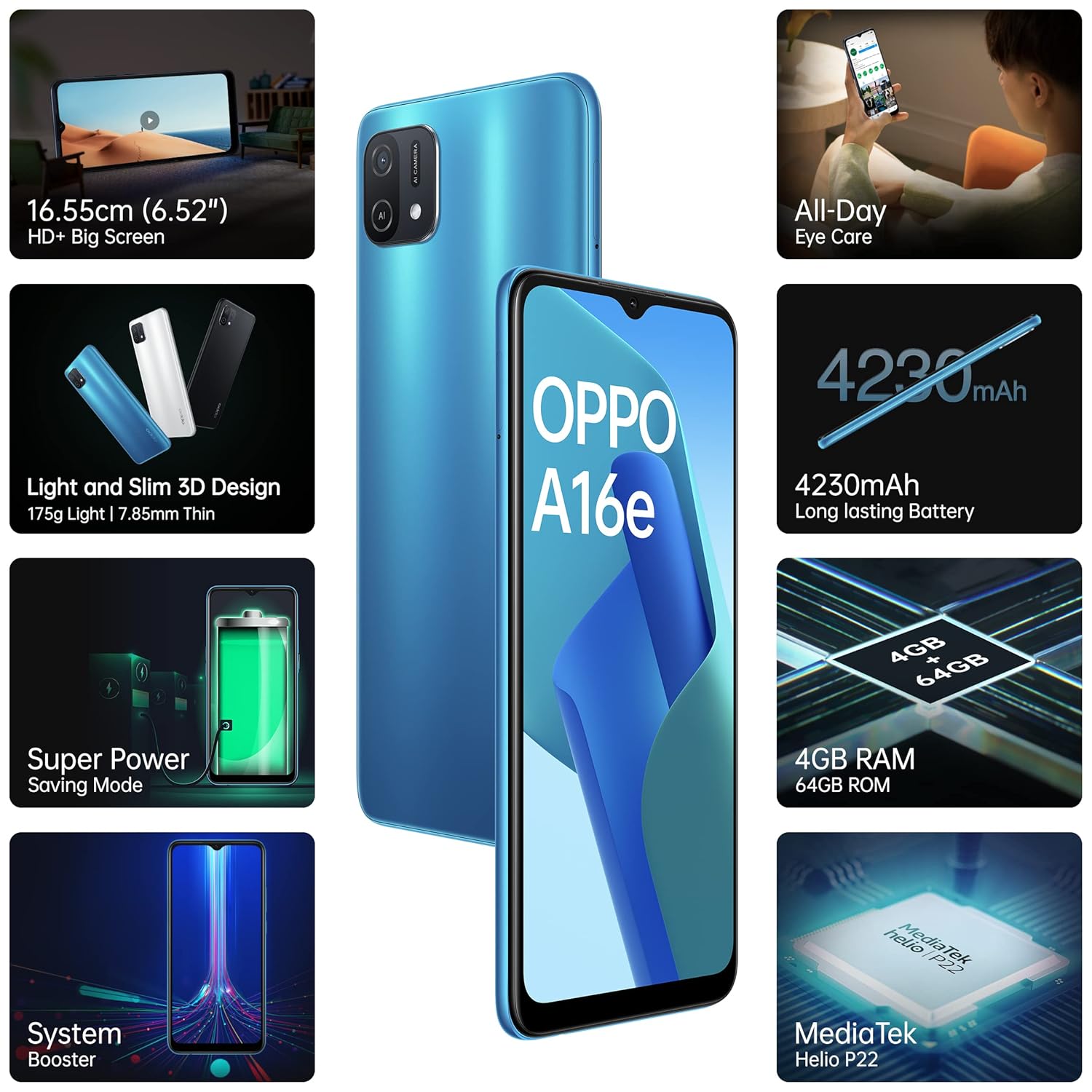 Oppo A16e (Blue, 4GB RAM, 64GB Storage - Image 2
