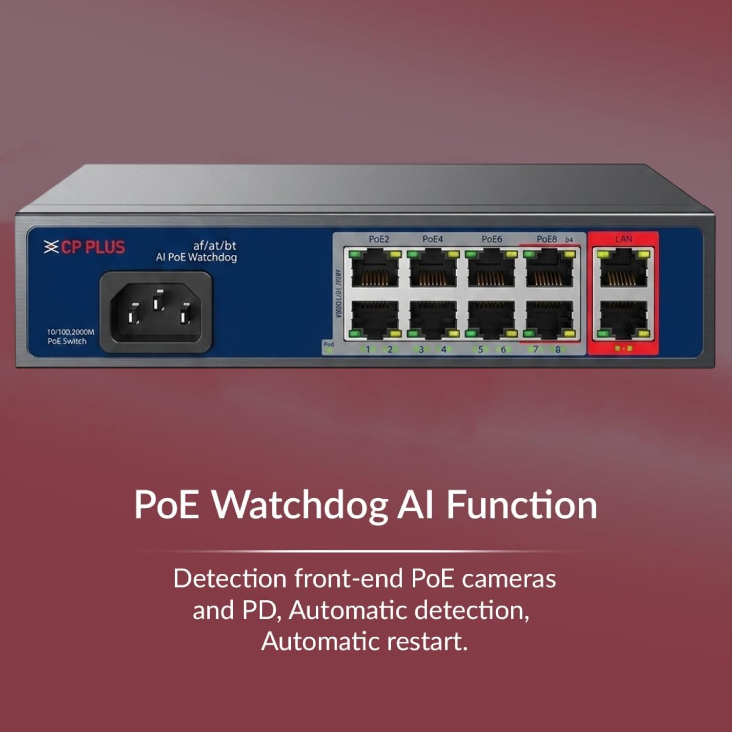 CP Plus 8 Port POE Switch with 2 GIGA UP-Link Ports (CP-ANW-HPU8G2-N12) - Image 3
