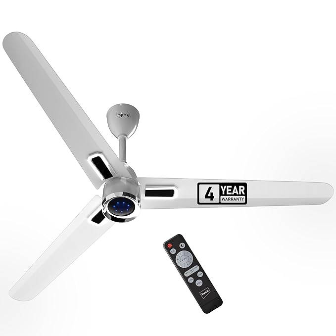 Impex 1200 mm BLDC Ceiling Fan with 7 Speed Remote Control and Timer Function | 5 star Rated Energy Efficient Ceiling Fan Up to 65% | Aluminium Body | | Atom Glow | 4 Year Warranty (White)