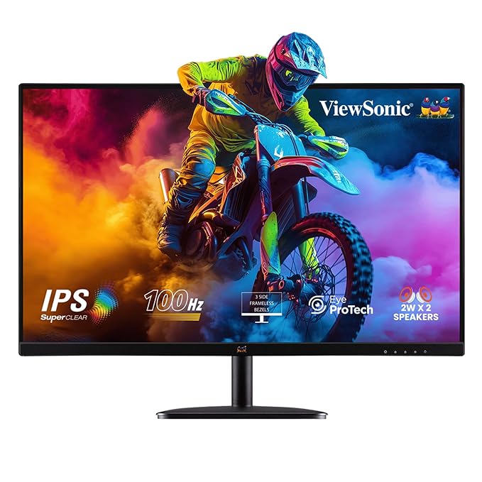 ViewSonic 27 Inch 1920 X1080 Pixels IPS Home and Office Monitor with 100Hz AMD Free Sync, Dual Speaker, Wall Mount, Bezelless, Eye-Care, FlickerFree, Srgb105%, HDMI, VGA - VA2732-MH