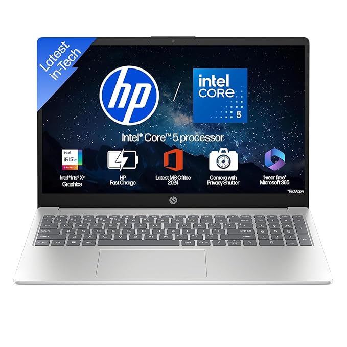HP 15, Intel Core 5-120U (16GB DDR4, 512GB SSD) FHD, Anti-Glare, Micro-Edge, 15.6''/39.6cm, Win11, M365 Basic(1yr), Office Home24, Silver,1.59kg, fd0682tu, FHD Camera w/Shutter, BL Laptop