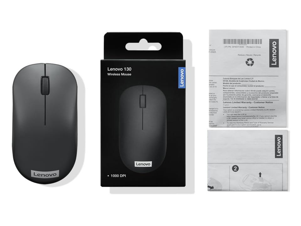 Lenovo 130 Wireless Compact Mouse, 1K DPI Optical sensor, 2.4GHz Wireless NanoUSB, 10m range, 3button(left,right,scroll) upto 3M left/right clicks, 10 month battery, Ambidextrous, Ergonomic GY51C12380 - Image 10