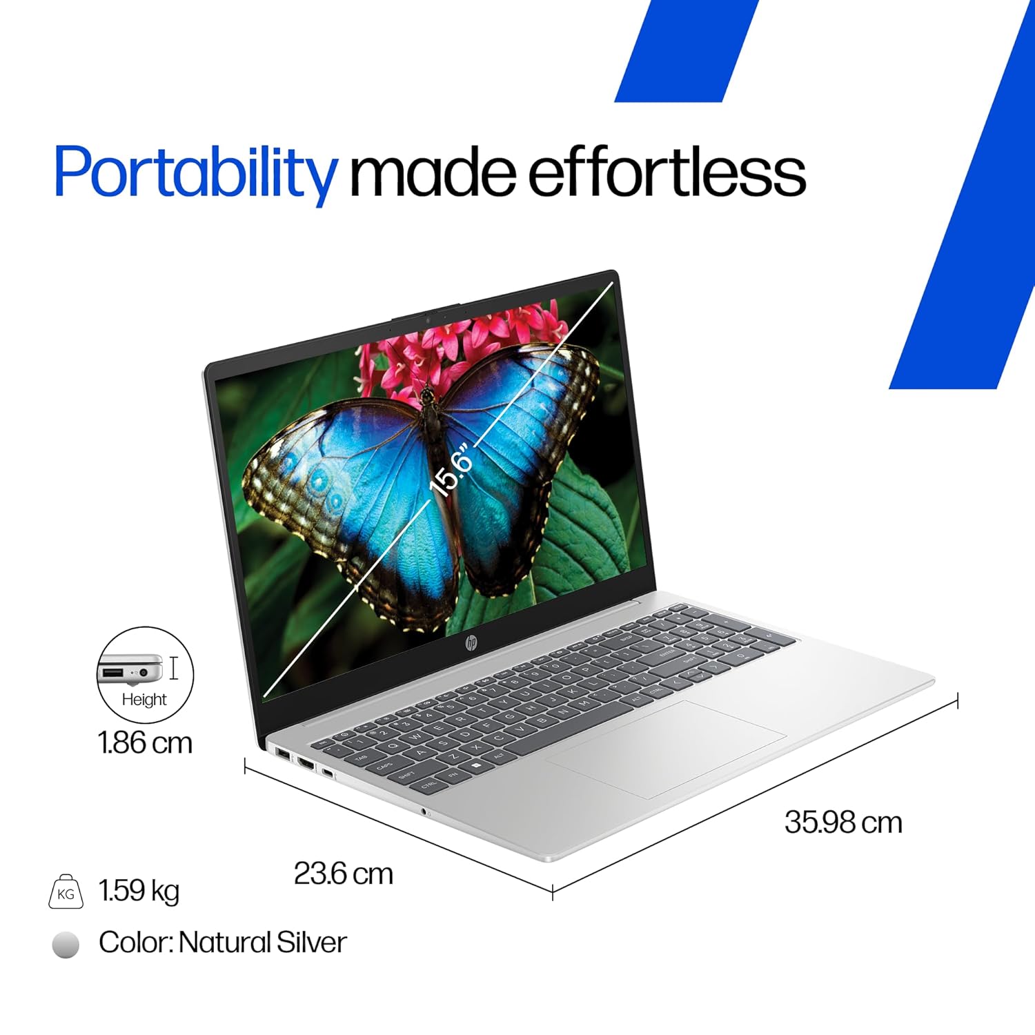 HP 15, 13th Gen Intel Core i3-1315U (8GB DDR4, 512GB SSD), FHD, Micro -Edge, Anti-Glare, 15.6''/39.6cm, Win11, M365* Office24, Silver, 1.59kg, fd0624tu, FHD Camera, UHD Graphics Laptop - Image 11