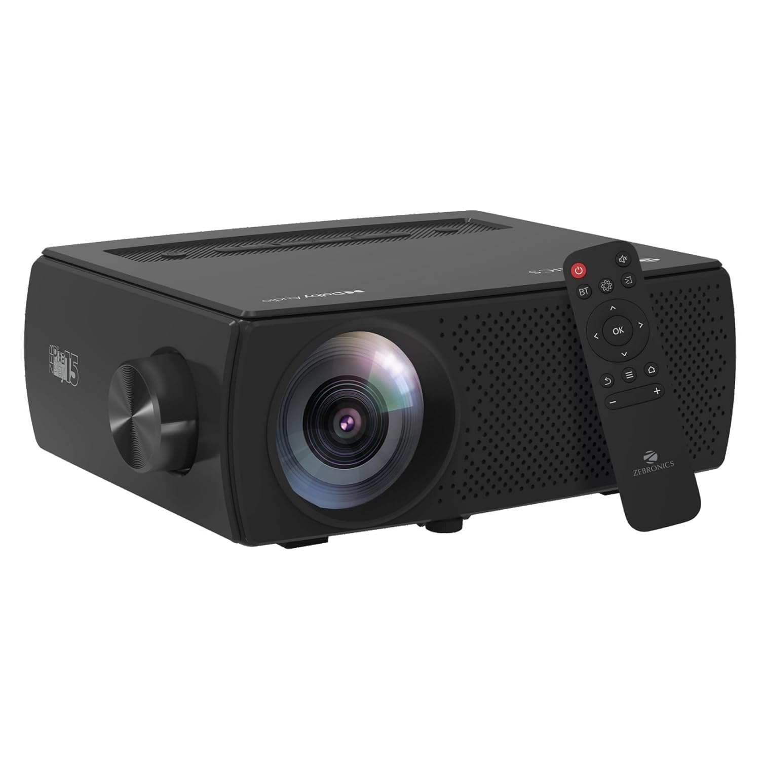 ZEBRONICS PIXAPLAY 15 Smart LED Projector with Dolby Audio, 5500 lumens, 4K Support, 180 Inch Screen Size, Supports Miracast, Bluetooth, USB, HDMI, WiFi, APP Support, 1080p Native