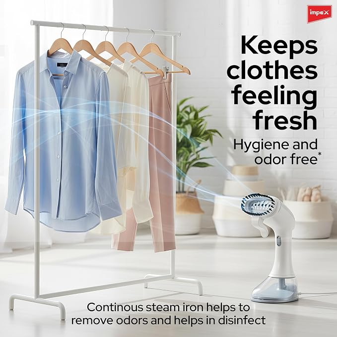 Impex 1600W Handheld Garment Steamer with Saree Draping, Vertical Steaming, 3 Power Modes, 25g/min Steam Rate, 380ml Capacity, 25 Sec Heat Up, ABS Material - Image 2