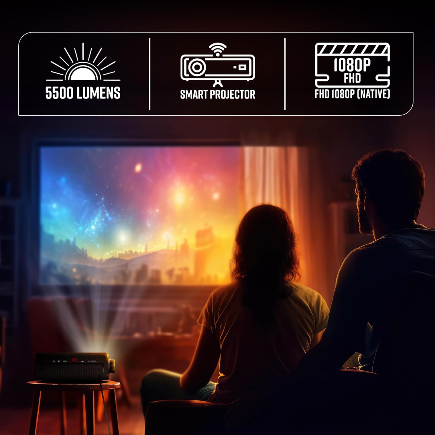 ZEBRONICS PIXAPLAY 15 Smart LED Projector with Dolby Audio, 5500 lumens, 4K Support, 180 Inch Screen Size, Supports Miracast, Bluetooth, USB, HDMI, WiFi, APP Support, 1080p Native - Image 4