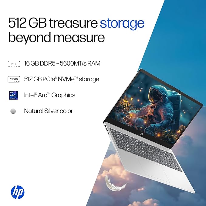 HP 14, Intel Core Ultra 7 155H (16GB DDR5, 512GB SSD) FHD, Anti-Glare, Micro-Edge, 14''/35.6cm, Win11, M365 Basic(1yr)* Office24, Silver, 1.4kg, EP1151TU, Backlit, HD Camera w/Shutter Laptop - Image 3