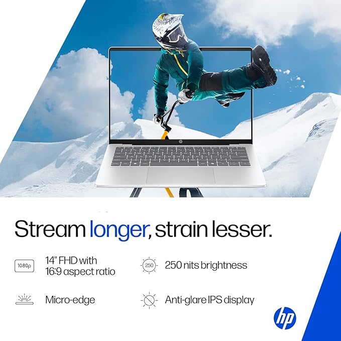 HP 14, Intel Core Ultra 7 155H (16GB DDR5, 512GB SSD) FHD, Anti-Glare, Micro-Edge, 14''/35.6cm, Win11, M365 Basic(1yr)* Office24, Silver, 1.4kg, EP1151TU, Backlit, HD Camera w/Shutter Laptop - Image 4