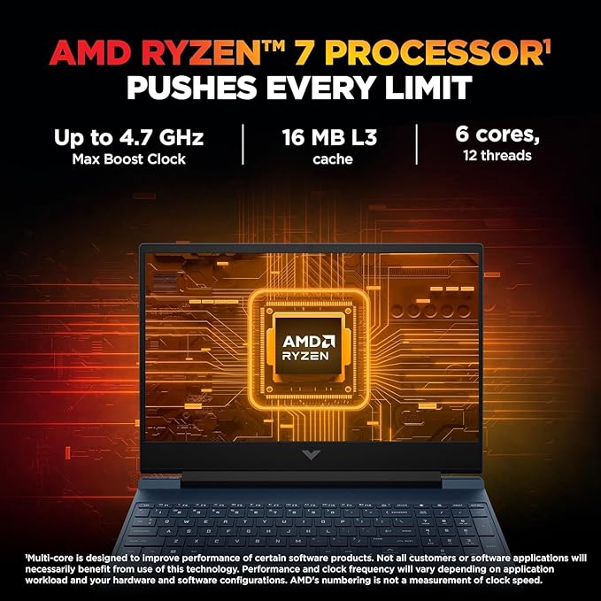 HP Victus, AMD Ryzen 7 7445HS, 6GB RTX 4050,16GB DDR5(Upgradeable) 512GB SSD, 144Hz, IPS, 300nits, FHD, 15.6''/39.6cm, Win11, M365* Office24, Blue, 2.29kg, fb3130AX/3118AX, BL,DTS Audio, Gaming Laptop - Image 3