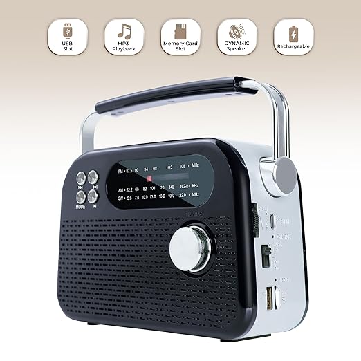 CASTOR iBELL FM820BT Portable FM Radio with Bluetooth Speaker, Rechargeable Battery, USB SD MP3 Player & Dynamic Speaker 3 Band, Black - Image 3