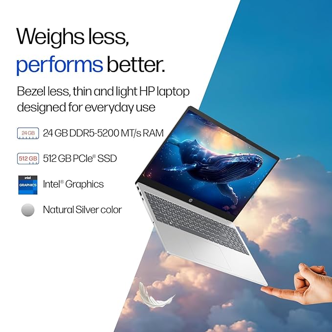 HP 15 Laptop, Intel (14th Gen) Core 5 120U (24GB DDR5, 512GB SSD), Micro-Edge, Anti-Glare, 15.6''/39.6cm, Win11, M365* Office24, Silver, 1.59kg, fd0262TU, FHD Camera, Backlit, Dual Speakers - Image 3
