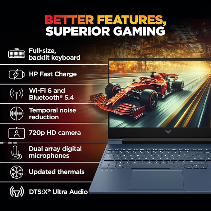 HP Victus, AMD Ryzen 7 7445HS, 6GB RTX 4050,16GB DDR5(Upgradeable) 512GB SSD, 144Hz, IPS, 300nits, FHD, 15.6''/39.6cm, Win11, M365* Office24, Blue, 2.29kg, fb3130AX/3118AX, BL,DTS Audio, Gaming Laptop - Image 4