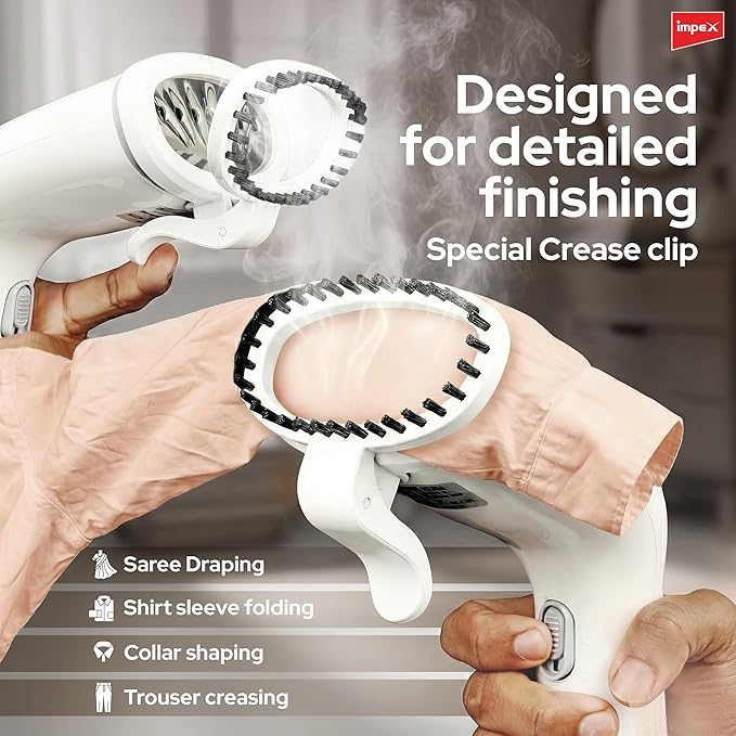 Impex 1600W Handheld Garment Steamer with Saree Draping, Vertical Steaming, 3 Power Modes, 25g/min Steam Rate, 380ml Capacity, 25 Sec Heat Up, ABS Material - Image 4