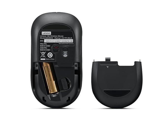 Lenovo 130 Wireless Compact Mouse, 1K DPI Optical sensor, 2.4GHz Wireless NanoUSB, 10m range, 3button(left,right,scroll) upto 3M left/right clicks, 10 month battery, Ambidextrous, Ergonomic GY51C12380 - Image 4