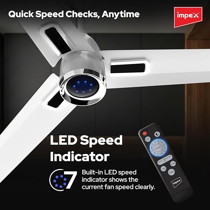 Impex 1200 mm BLDC Ceiling Fan with 7 Speed Remote Control and Timer Function | 5 star Rated Energy Efficient Ceiling Fan Up to 65% | Aluminium Body | | Atom Glow | 4 Year Warranty (White) - Image 5
