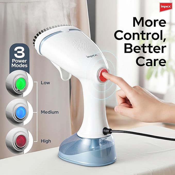 Impex 1600W Handheld Garment Steamer with Saree Draping, Vertical Steaming, 3 Power Modes, 25g/min Steam Rate, 380ml Capacity, 25 Sec Heat Up, ABS Material - Image 5