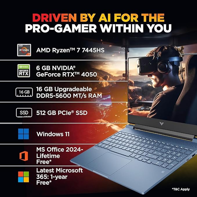 HP Victus, AMD Ryzen 7 7445HS, 6GB RTX 4050,16GB DDR5(Upgradeable) 512GB SSD, 144Hz, IPS, 300nits, FHD, 15.6''/39.6cm, Win11, M365* Office24, Blue, 2.29kg, fb3130AX/3118AX, BL,DTS Audio, Gaming Laptop - Image 12